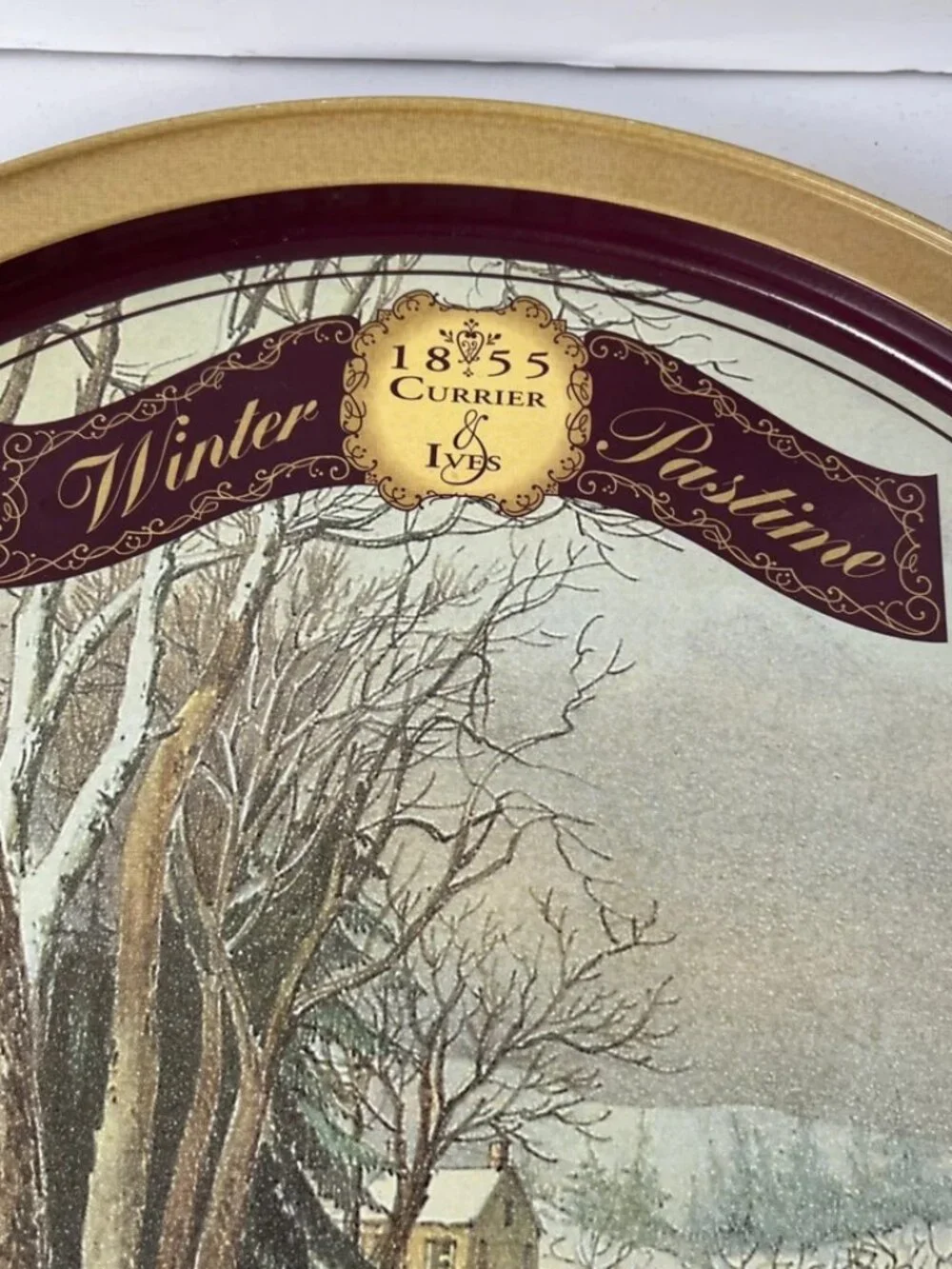 Currier & Ives Winter Pastime Metal Serving Tray 13” Vintage 1994
